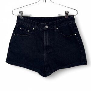 Shein Black Denim Shorts High‎ Waisted With Silver Hardware
